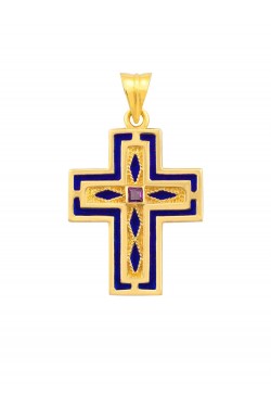 Βυζάντιο - Χειροποίητος Σταυρός με Ρουμπίνι και Σμάλτο, χρυσός 18k