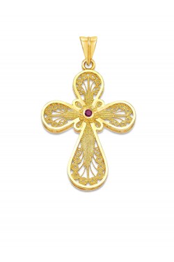 Στέμμα - Φιλιγκράν Χειροποίητος Σταυρός με πολύτιμη Πέτρα, χρυσός 14k