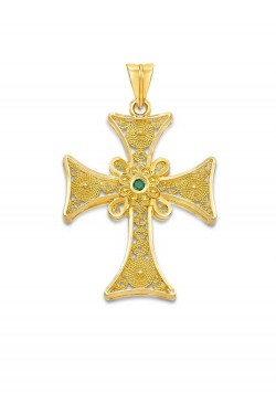 Μάλτα - Φιλιγκράν Χειροποίητος Σταυρός με πολύτιμη Πέτρα, χρυσός 14k