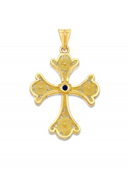 Βασιλικός - Φιλιγκράν Χειροποίητος Σταυρός με πολύτιμη Πέτρα, χρυσός 14k