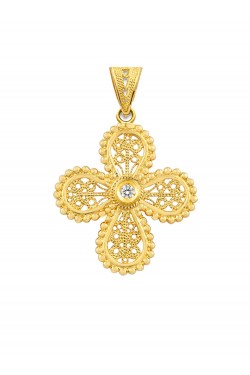 Ιουστινιανός - Φιλιγκράν Χειροποίητος Σταυρός με Μπριγιάν, χρυσός 18k