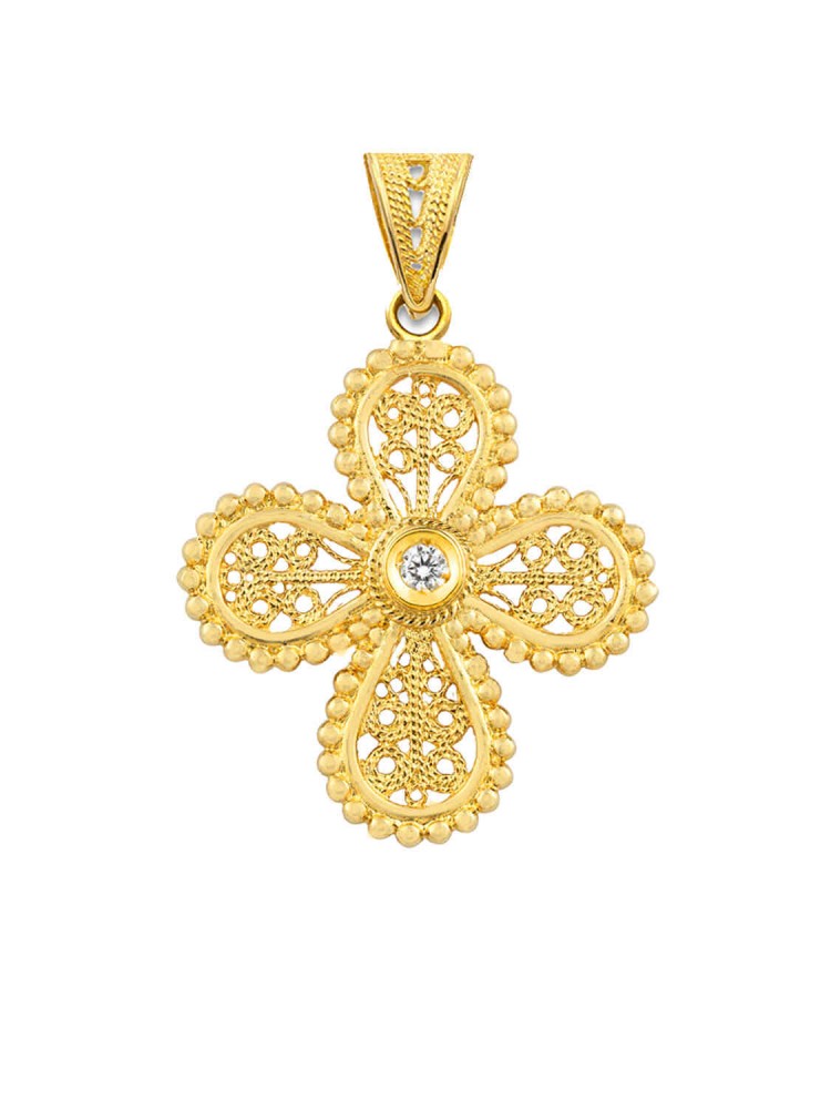 Justinian - Filigree Handmade Cross with Brilliant, in 18k gold