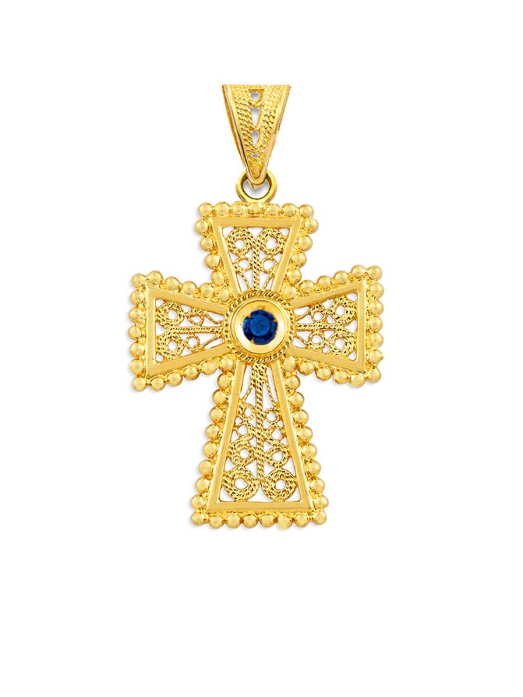 Justinian - Filigree Handmade precious Stone Cross, in 18k gold Justinian - Filigree Handmade precious Stone Cross, in 18k gold