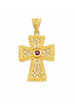 Ιουστινιανός - Φιλιγκράν Χειροποίητος Σταυρός με πολύτιμη Πέτρα, χρυσός 18k Ιουστινιανός - Φιλιγκράν Χειροποίητος Σταυρός με πολύτιμη Πέτρα, χρυσός 18k