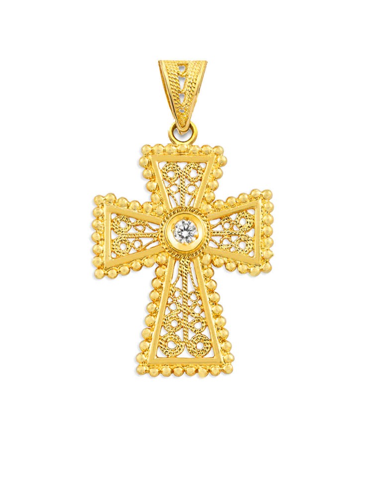 Justinian - Filigree Handmade Cross with Brilliant, in 18k gold