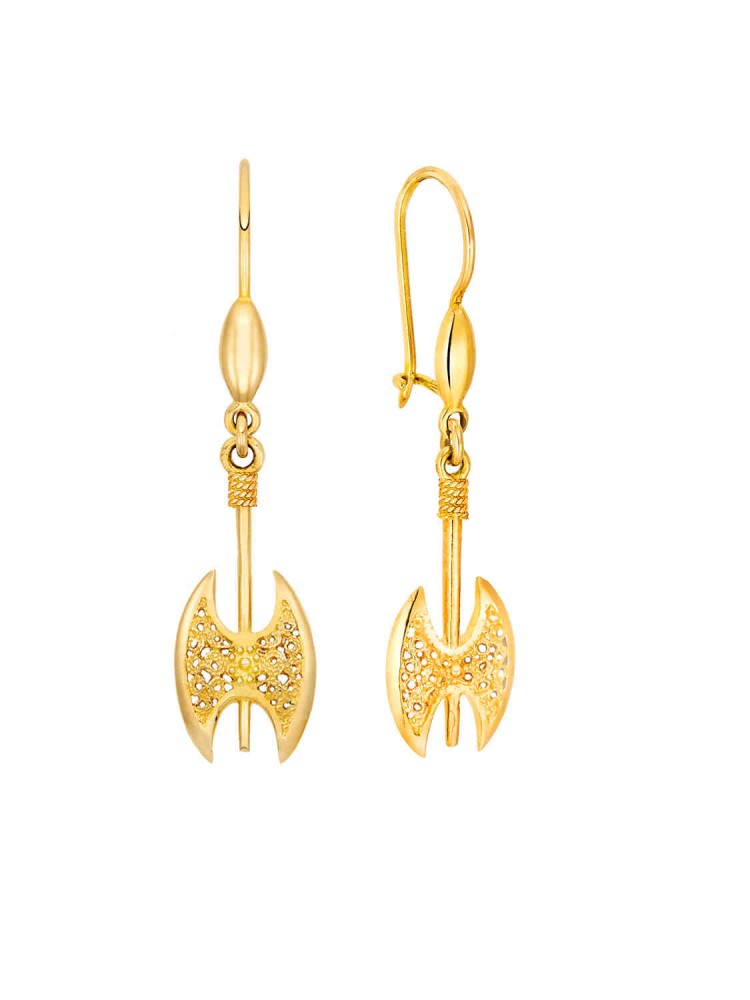 Minoan Double Axe - Filigree Drop Earrings, in 14k gold