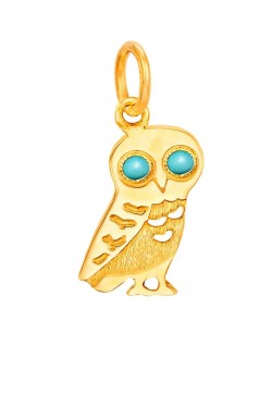 Κουκουβάγια - Χειροποίητο Μενταγιόν με Σμάλτο, χρυσός 14k