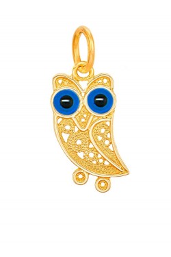 Κουκουβάγια - Φιλιγκράν Χειροποίητο Μενταγιόν με μπλε χάντρα