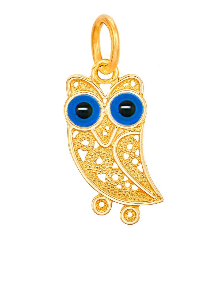 Κουκουβάγια - Φιλιγκράν Χειροποίητο Μενταγιόν με μπλε χάντρα