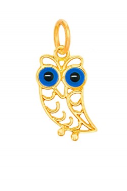 Κουκουβάγια - Φιλιγκράν Χειροποίητο Μενταγιόν με μπλε χάντρα