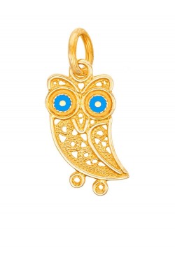 Κουκουβάγια - Φιλιγκράν Χειροποίητο Μενταγιόν με Σμάλτο, χρυσός 14k