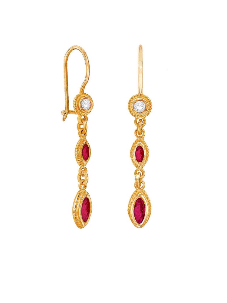 Naveta - Drop Earrings with precious Stones, in 18k gold