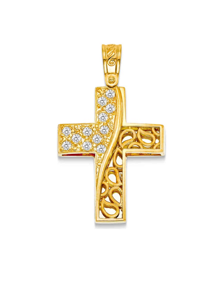 Ivy - Cross with Zircons, in 14k gold
