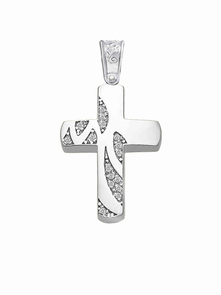 Flame - Cross with Zircons, in 14k white gold