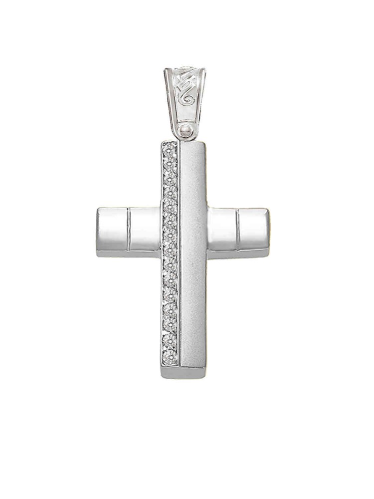 Minimal Σταυρός με Ζιργκόν, λευκός χρυσός 14k
