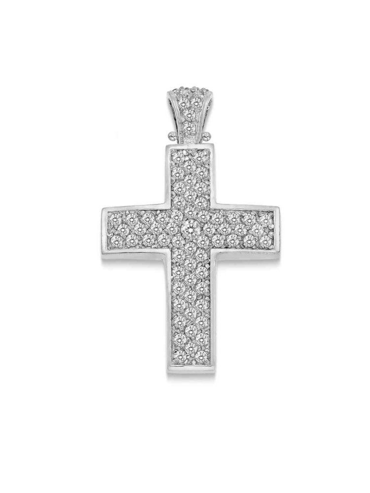 Σταυρός με Ζιργκόν, λευκός χρυσός 14k