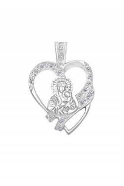 Παναγία και Χριστός - Χειροποίητο Μενταγιόν Καρδιά με Ζιργκόν