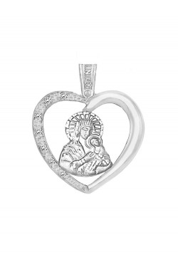 Παναγία και Χριστός - Χειροποίητο Μενταγιόν Καρδιά με Ζιργκόν