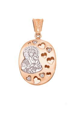 Παναγία και Χριστός - Χειροποίητο Οβάλ Μενταγιόν, ροζ και λευκός χρυσός 14k