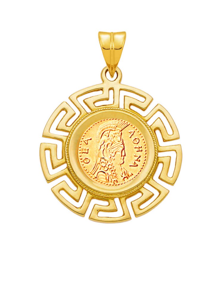 Αθηνά - Μενταγιόν Nόμισμα Γκρέκα, χρυσός 14k