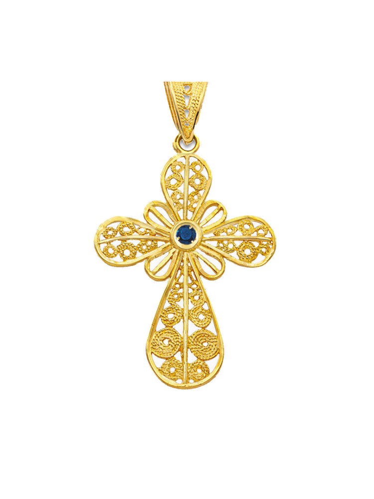 Circular - Filigree Handmade Precious Stone Cross, in 18k gold