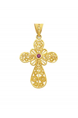Circular - Filigree Handmade Precious Stone Cross, in 18k gold