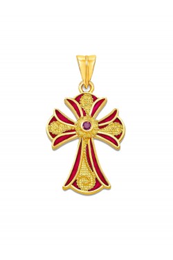 Theofano - Handmade Ruby Enamel Cross, in 18k gold
