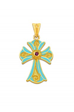 Θεοφανώ - Χειροποίητος Σταυρός με Ρουμπίνι και Σμάλτο, χρυσός 18k