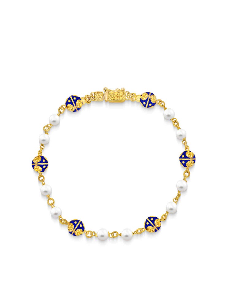Filigree Pearl Bracelet with Enamel, in 18k gold