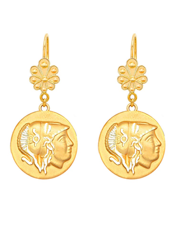 Athena - Drop Earrings with Coin, in 14k gold