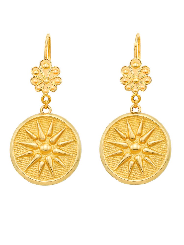 Vergina - Drop Earrings with Coin, in 14k gold