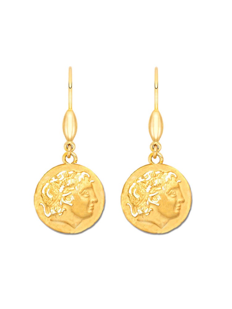 Alexander the Great - Drop Earrings with Coin, in 14k gold