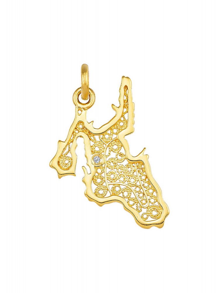 Kefalonia Island - Filigree Handmade precious Stone Pendant, in 18k gold