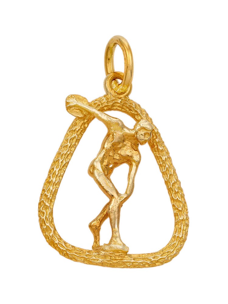 Discobolus of Myron - Handmade Pendant , in 14k gold