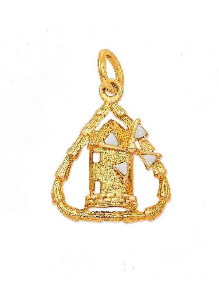 Mykonos Windmill - Handmade Pendant, in 14k gold
