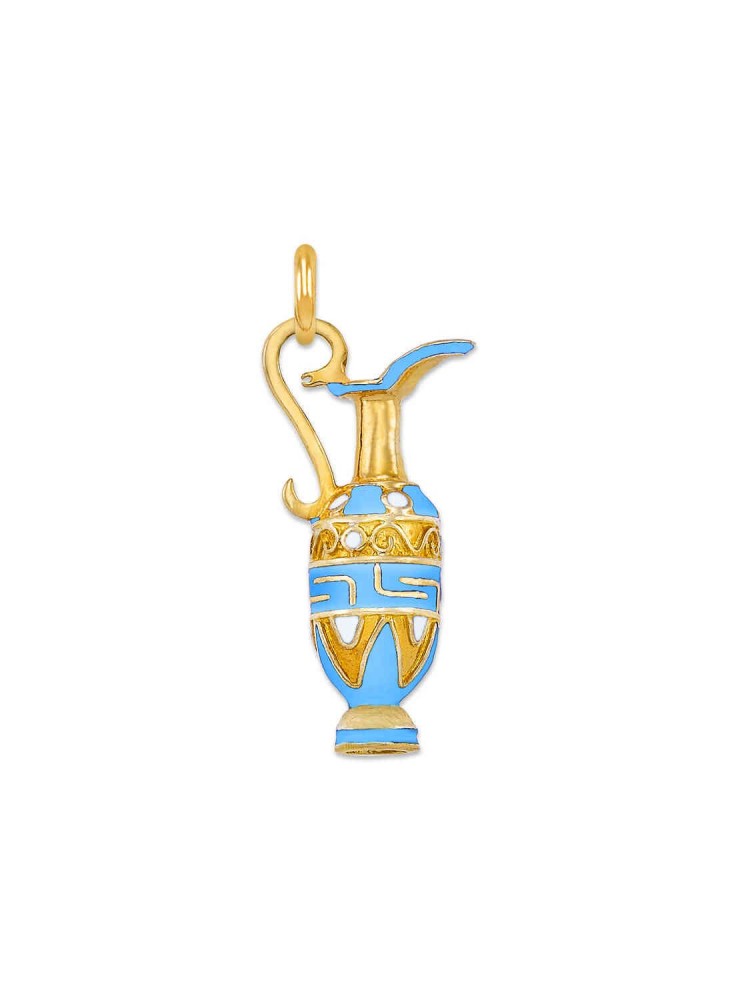 Meandros - Handmade Enamel Amphora Pendant, in 14k gold