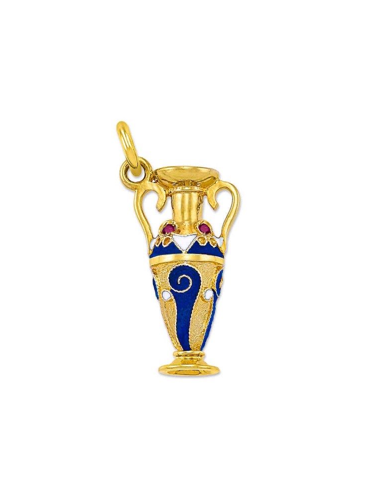 Spiral - Handmade Enamel Amphora Pendant with Ruby, in 14k gold
