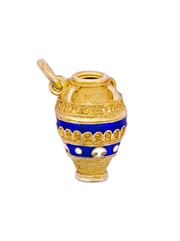 Amphora -Handmade Enamel Pendant, in 14k gold
