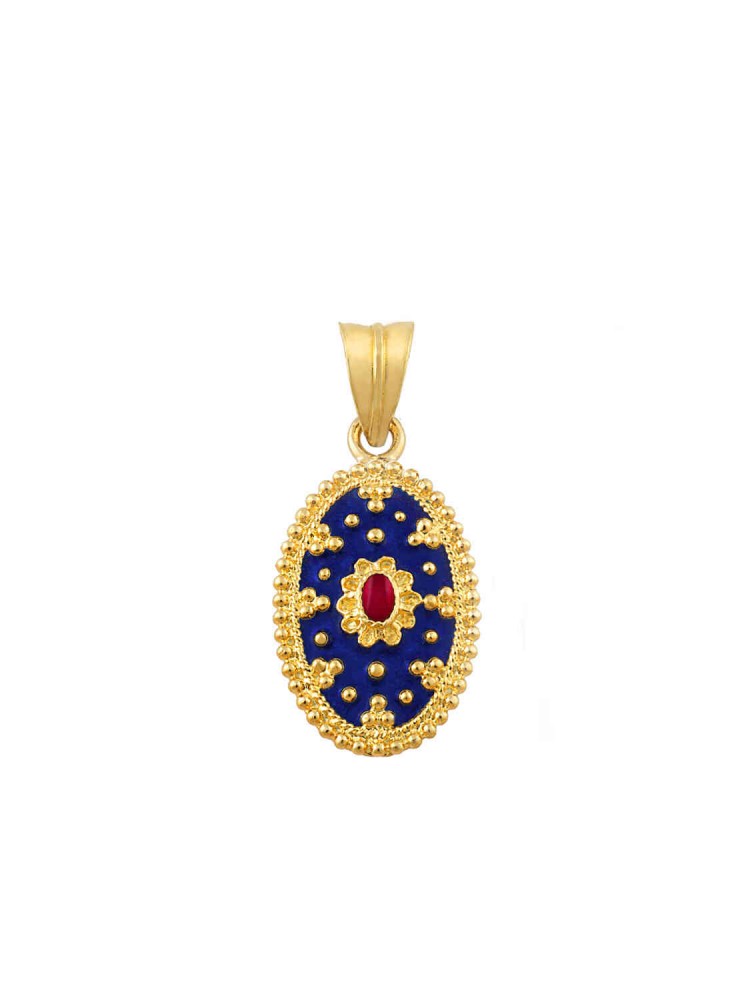 Byzantion - Filigree Oval Enamel Pendant, in 18k gold