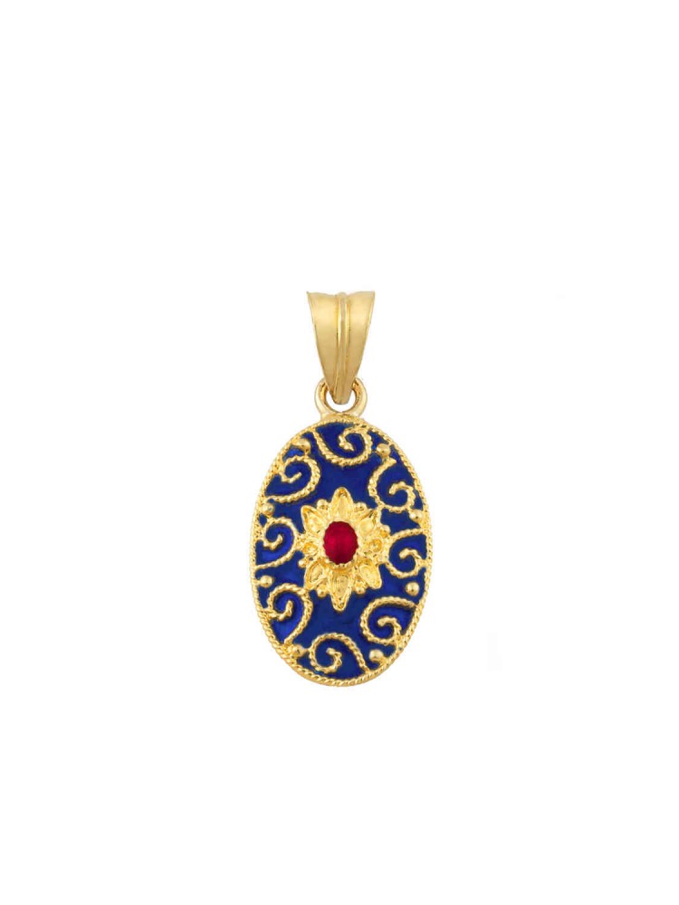 Byzantion - Filigree Oval Enamel Pendant, in 18k gold