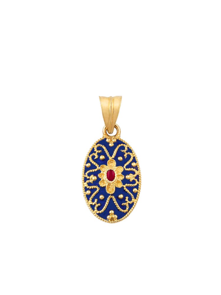 Byzantion - Filigree Oval Enamel Pendant, in 18k gold